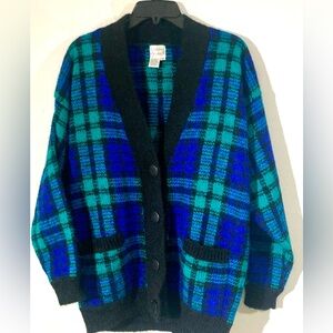 Vintage Hasting & Smith Retro Plaid Cardigan M Wool Blend Grandma Sweater Roomy
